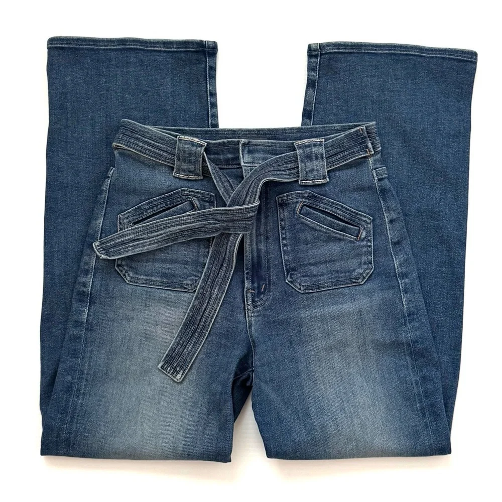 MOTHER Blue High-Waist Cropped Wide-Leg Jeans sz 27 - Picture 2 of 8